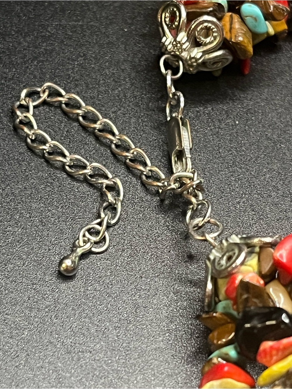 Multi Strand Gemstone Chip Necklace Turquoise Coral Tiger Eye Boho - Picture 9 of 10